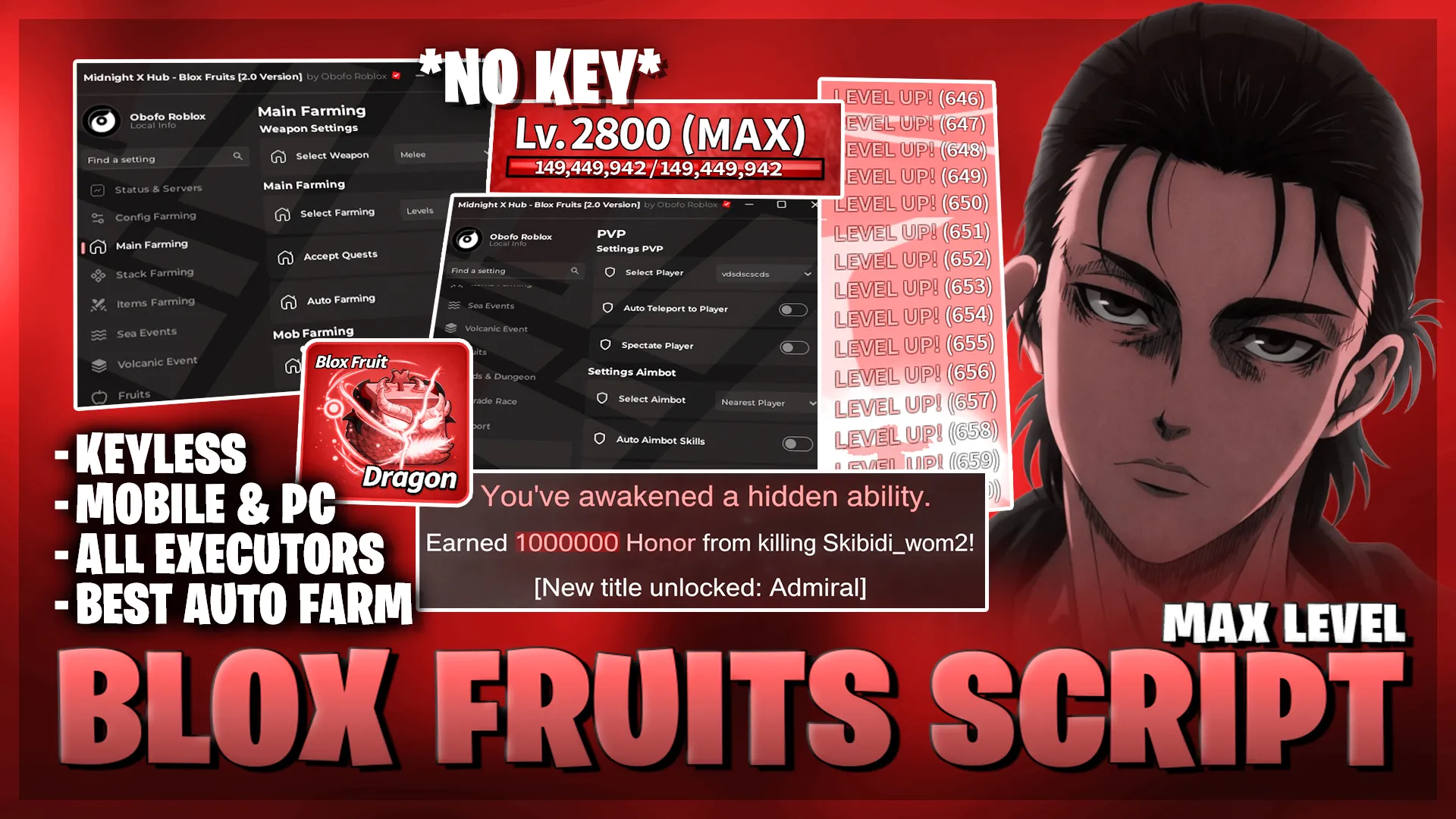 Blox Fruits Script - NO KEY, Auto Farm, Dragon ... Script preview