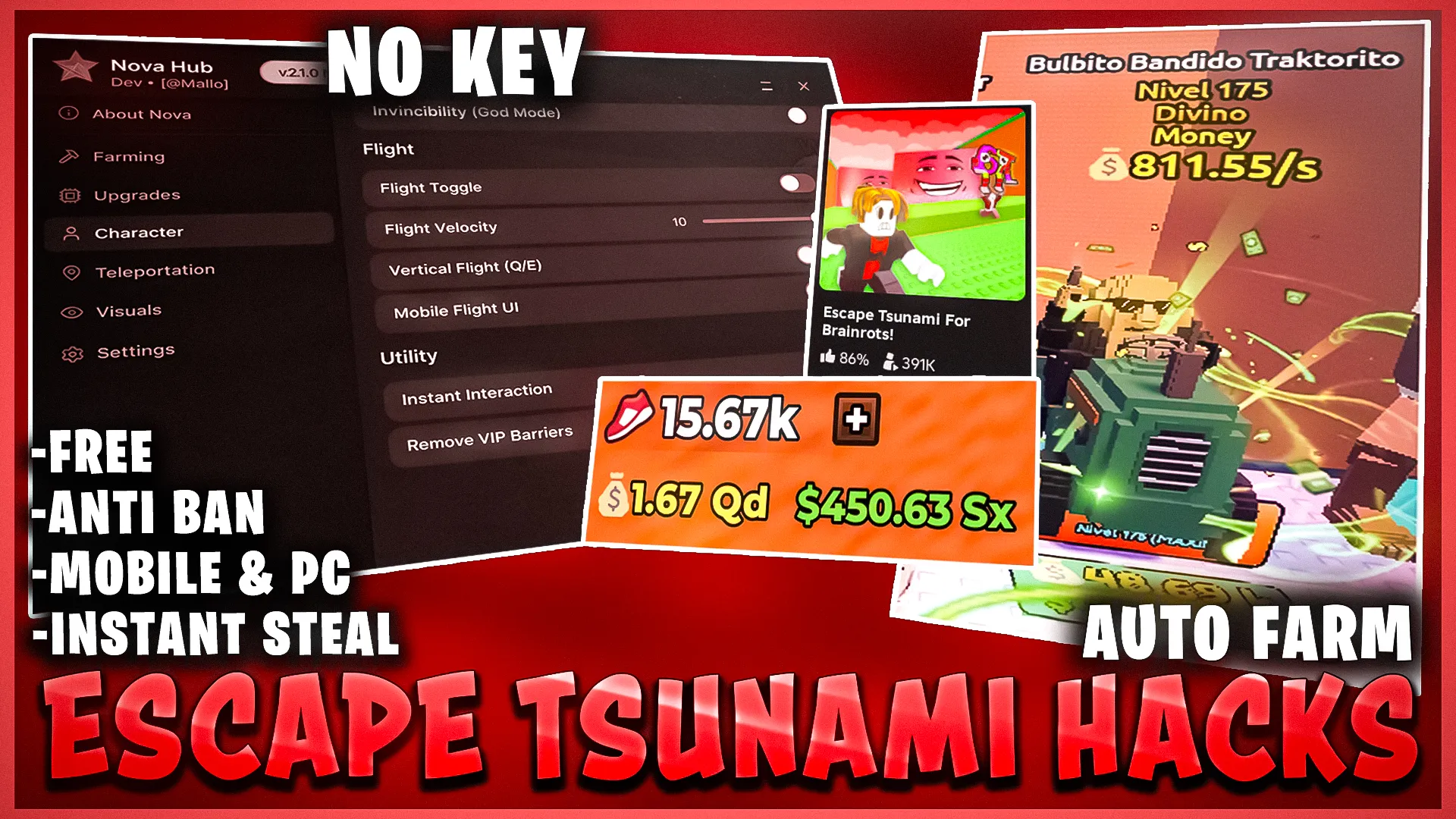 *NO KEY* Nova Hub Escape Tsunami For Brainrot S... Script preview