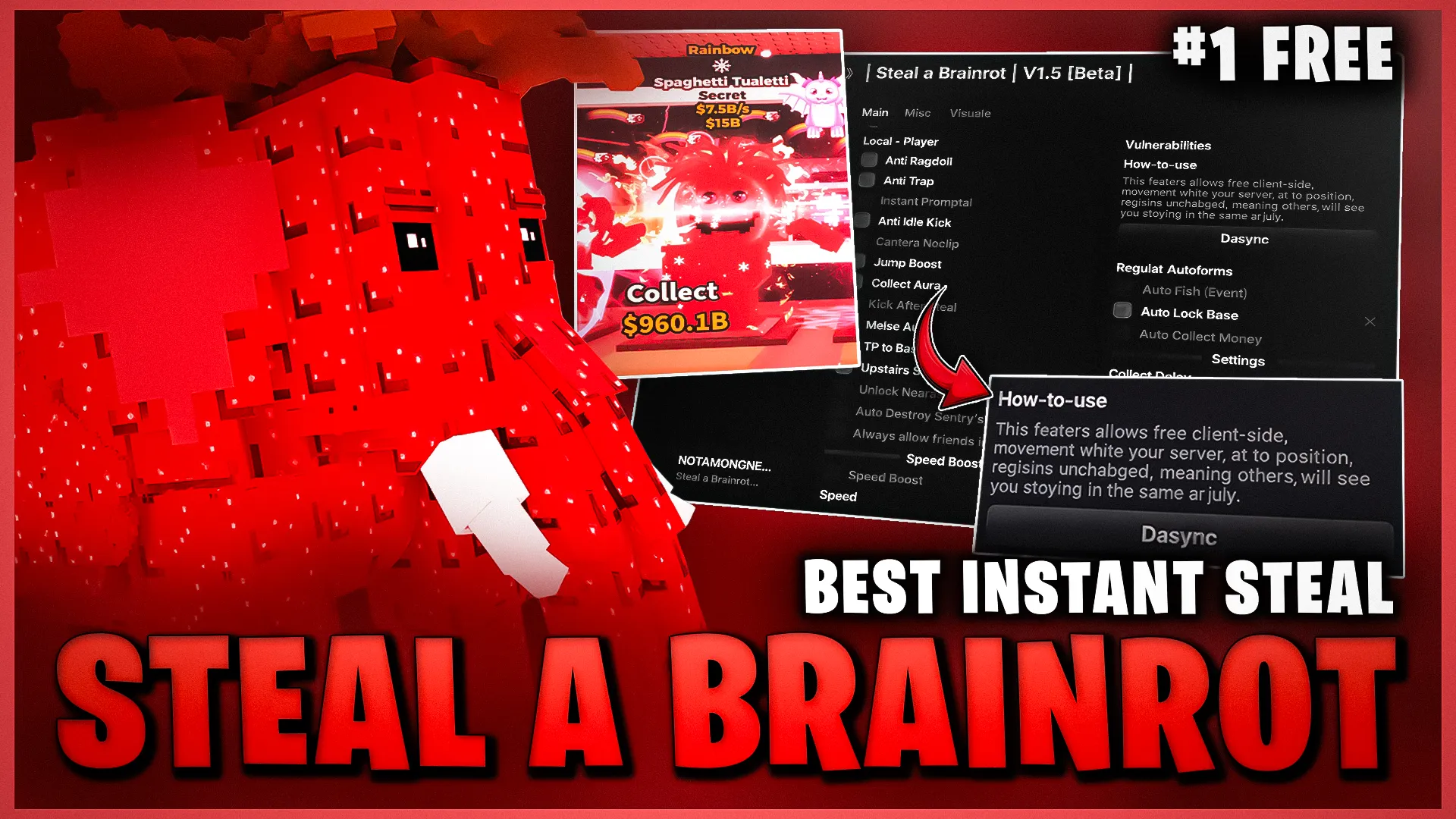 Steal A Brainrot Script 💀 WIN EVERY DUEL + INS... Script preview